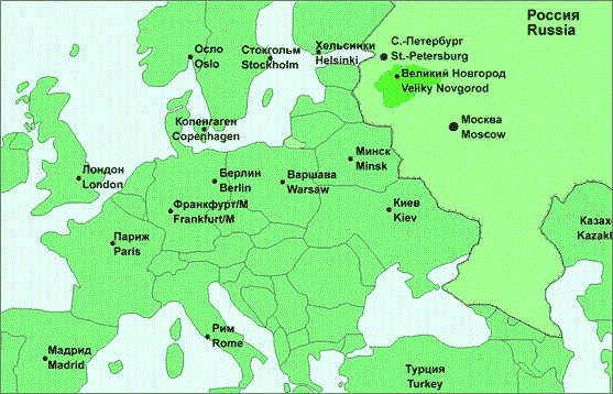 Map of Europe with Novgorod the Great